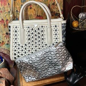 Sam Edelman Satchel Shoulder Crossbody Strap Leather Silver Rivets 10.5”x5.5”x3”